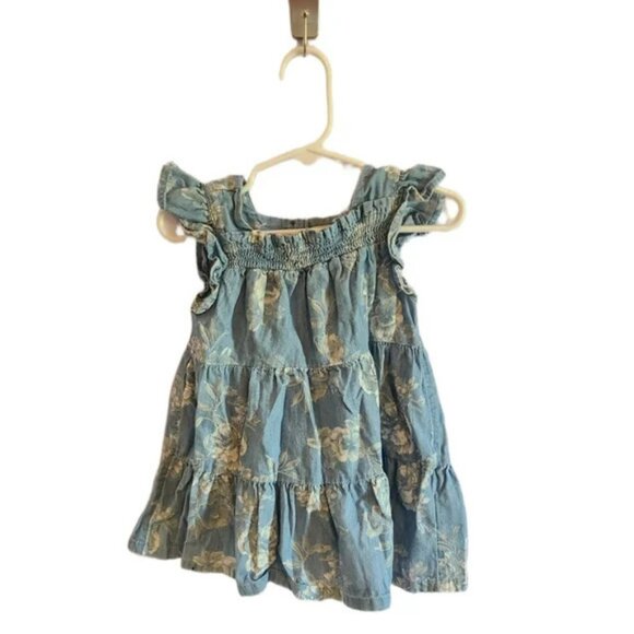 OLD NAVY Floral Denim Tiered Ruffle Dress for Babies 12-18m - Picture 3 of 3